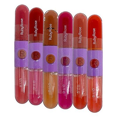 Gloss + Batom Líquido Duo Grupo 01 Mood Ruby Rose HB-F569-G1 - Kit c/ 06 unid