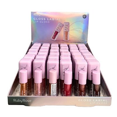 Lip Gloss Glitter Ruby Rose HB-8234 - Box c/ 36 unid