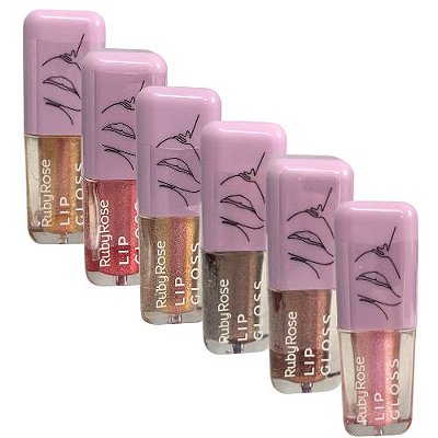 Lip Gloss Glitter Ruby Rose HB-8234 - Kit c/ 06 unid