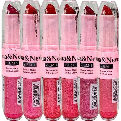 Batom Bastão Matte & Brilho Labial 2 em 1 Lua & Neve LN08007 - Kit c/ 06 unid