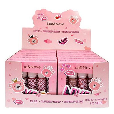 Lip Gloss, Batom Líquido e Lip Oil Shine Lua & Neve LN05041B - Box c/ 12 kits