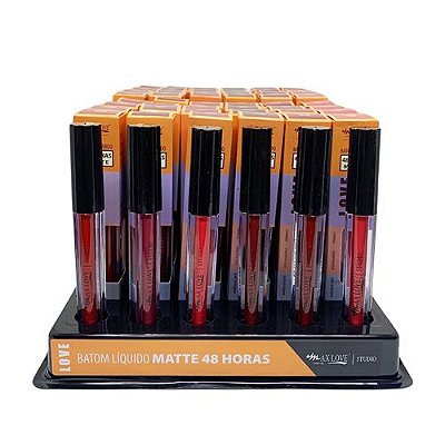 Batom Líquido Matte 48 Horas Box 01 Cor 250 ao 255 Max Love - Box c/ 48 unid