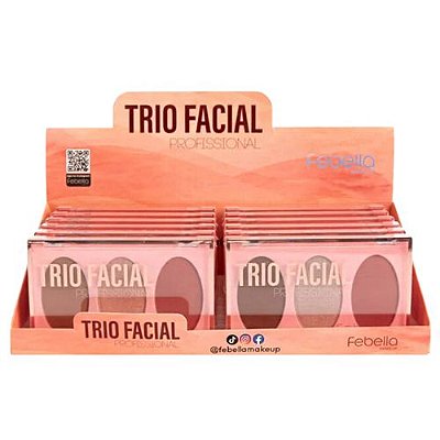 Trio de Contorno, Blush e Iluminador Profissional Febella MU5013 - Box c/ 12 unid