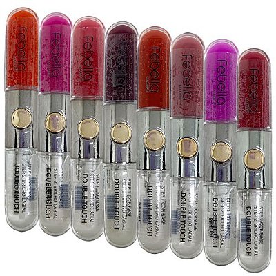 Batom Líquido e Brilho Labial Double Touch Febella BM40121 - Kit c/ 08 unid