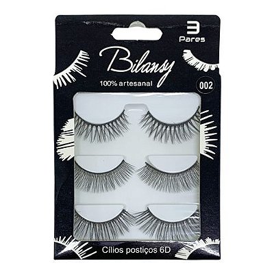 Cílios Postiços com 03 Pares 6D 002 Bilansy BC072-2