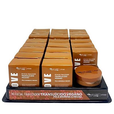 Pó Facial Finalizador Translúcido Vegano Pele Morena e Negra Max Love - Box c/ 22 unid