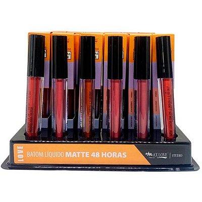 Batom Líquido Matte 48 Horas Box 07 Cor 286 ao 291 Max Love - Box c/ 48 unid