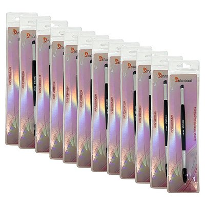Pincel Duplo Escova e Chanfrado Para Sobrancelha Mandala PM-657 - Pcte c/ 12 unid