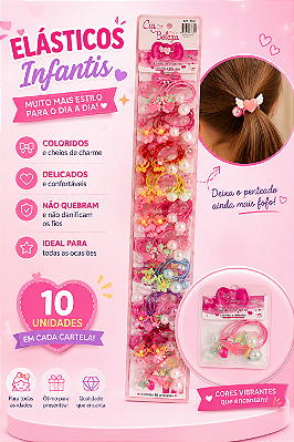 Kit Elásticos para Cabelo Infantil Miss France MF-2391 - Cartela c/ 10 unid