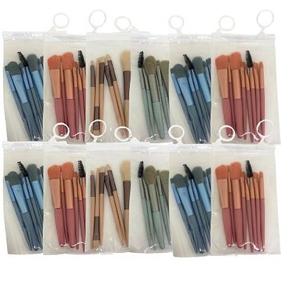 Kit com 08 Pincéis para Maquiagem QBM820 - Pcte c/ 12 unid