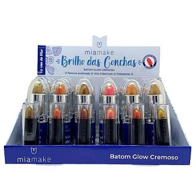 Batom Bastão Glow Cremoso Brilho das Conchas Mia Make 476 - Box c/ 24 unid