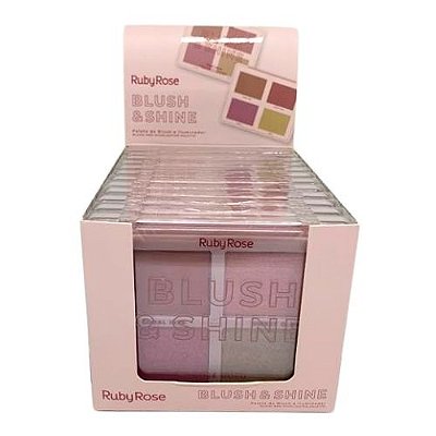 Paleta de Blush e Iluminador Blush & Shine Rosé Gold Ruby Rose HB-M1001-1 - Box c/ 12 unid