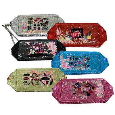 Necessaire Estampada Brilhante BOS60055 - Kit c/ 06 unid
