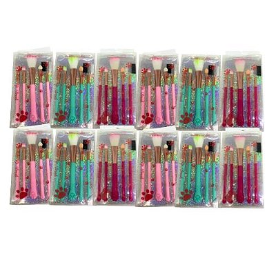 Kit com 05 Pincéis para Maquiagem Patinhas - Pcte c/ 12 unid