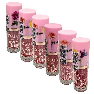 Batom e Blush Líquido 2 em 1 Toque Special TS01055KT - Kit c/ 06 unid