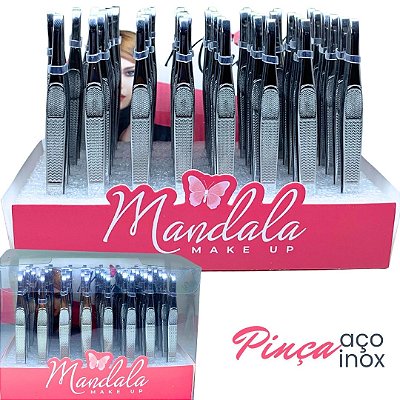 Pinça de sobrancelhas Aço Inox Mandala MM4039 - Box c/ 48 unidades