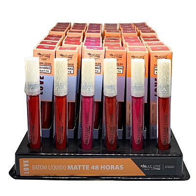 Batom Líquido Matte 48H Cor 256 ao 261 Max Love - Box c/ 48 unid