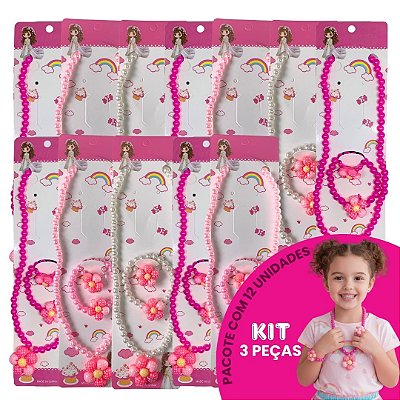 Kit Infantil Colar, Pulseira e Anel - Pcte c/ 12 unid
