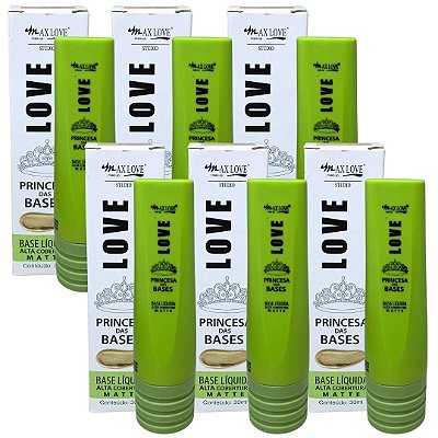 Base Líquida Alta Cobertura Princesa das Bases Cor 206 ao 211 Max Love - Kit c/ 06 unid