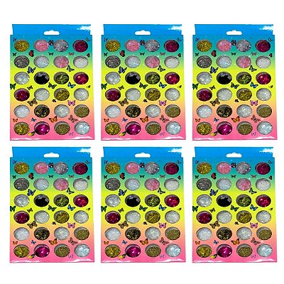 Glitter De Strass Para Unha 24 Cores - Kit c/ 06 unid