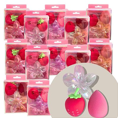 Kit com 02 Esponja de Maquiagem e 01 Presilha Flor Sabrina Sato SP2123 - Pcte c/ 12 unid
