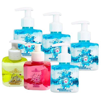 Kit com 06 Gel Aromatizante Girls Beijável Banana, Morango e Menta Phállebeauty