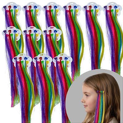 Cartela com 06 unidades de Mechas Coloridas de Cabelo com Mini Presilha - Pcte c/ 12 unid