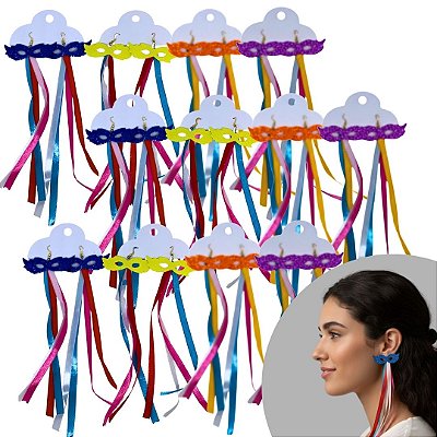 Brinco Mini Máscara e Fitas Colorida para Carnaval - Pcte c/ 12 unid