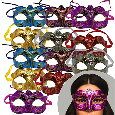 Máscara de Carnaval com Glitter - Pcte c/ 12 unid