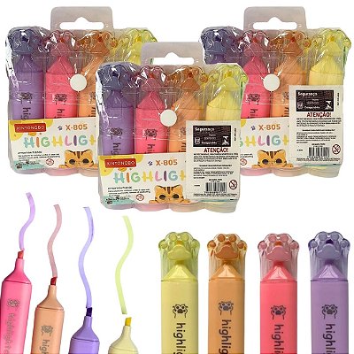 Caneta Marca Texto Gatinha Fofa - Kit com 4 Unidades Coloridas X-805 - Kit c/ 03 unid