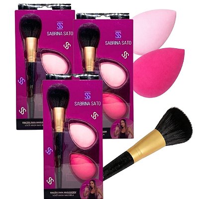 Kit Pincel de Maquiagem + Esponja Sabrina Sato SP106 - Kit c/ 03 unid
