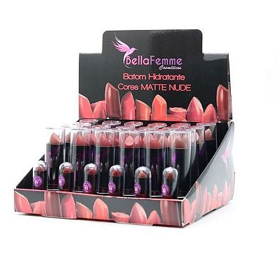 Batom Hidratante Cores Matte Nude Bella Femme BF10007C - Box c/ 24 unid