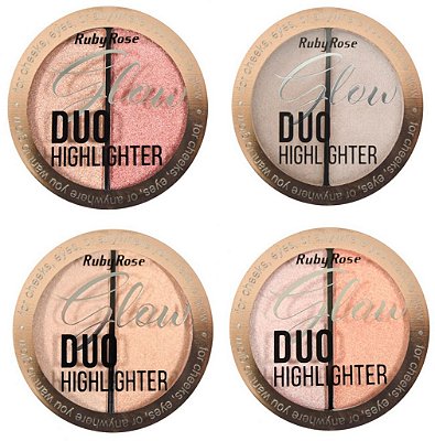 Iluminador Glow Duo Highlighter Ruby Rose HB-7522 - Kit c/ 04 unid