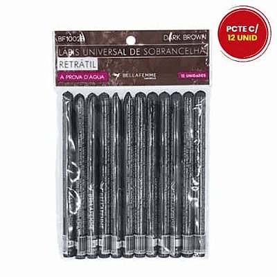 Lápis Retrátil Universal p/ Sobrancelha à prova d' água Bella Femme BF10028 - Pct c/ 12 unid