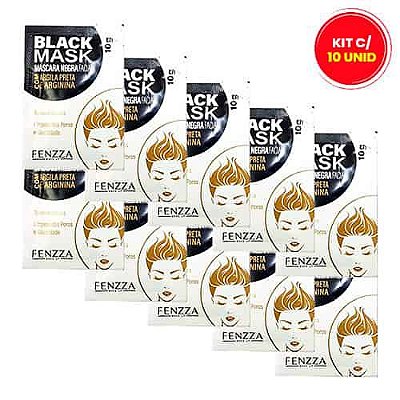 Máscara Facial Preta Removedora de Cravos Black Mask Fenzza FZ38003 - Kit c/ 10 unid