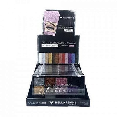 Paleta de Sombras Glitter 12 Cores Bella Femme BF10062 - Box c/ 12 unid