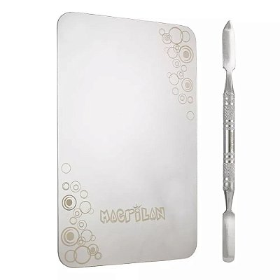 Placa e Espátula em Aço Inox para Maquiagem Macrilan AC-04