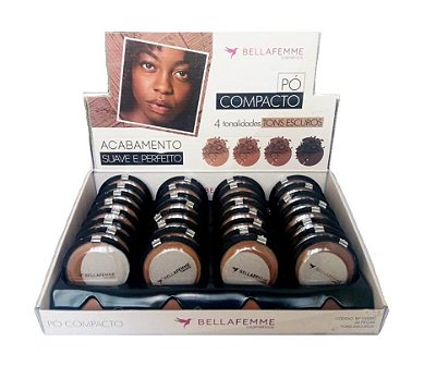 Pó Compacto Bella Femme c/ Provador Tons Escuros BF10006C - Box c/ 32 unid