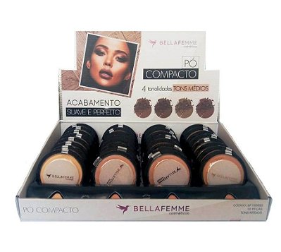 Pó Compacto Bella Femme c/ Provador Tons Médios BF10006B - Box c/ 32 unid