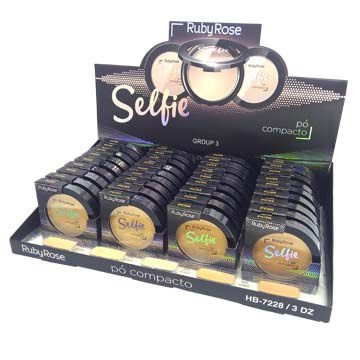 Pó Compacto Facial Selfie Ruby Rose Group 3 HB-7228-3 – Box c/ 36 unid