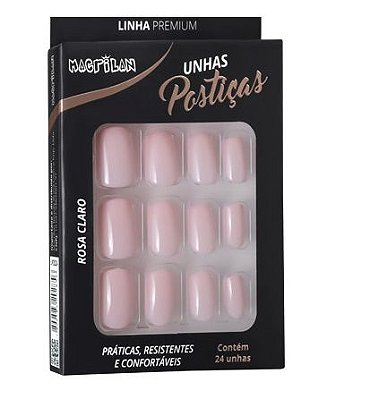 Unhas Postiças Macrilan Linha Premium Curto Rosa Claro UP202A