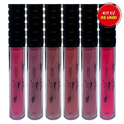 Batom Líquido Max Love 24 horas Tons Nude - Kit c/ 06 unid