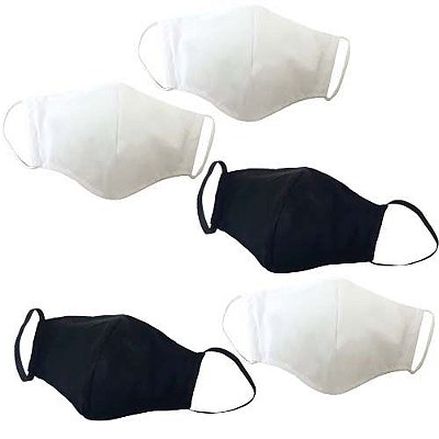 Máscara de Tecido Modelo Ninja Preta e Branca Dupla Face – Kit c/ 05 unid