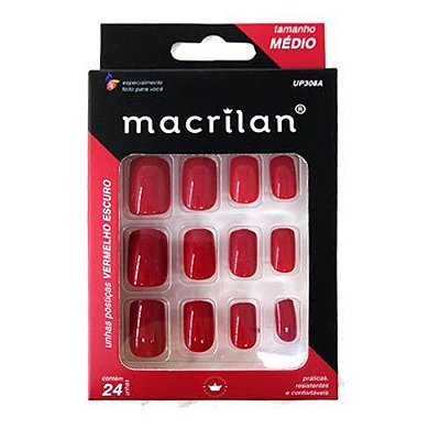 Unhas Postiças Macrilan Médio Vermelho Escuro UP308A