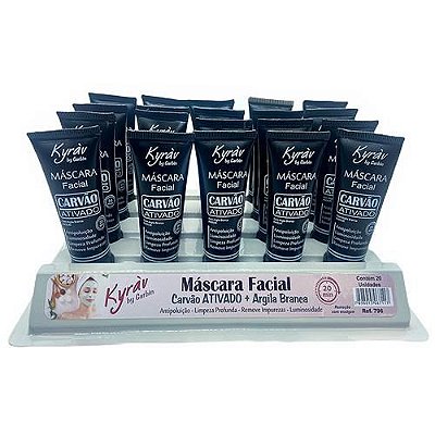 Máscara Facial Carvão Ativado + Argila Branca Kyrav 796 - Box c/ 20 unid