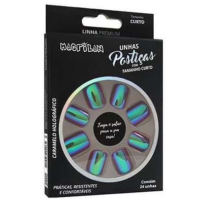 Unhas Postiças Macrilan Linha Premium Curto Caramelo Holográfico UP201C