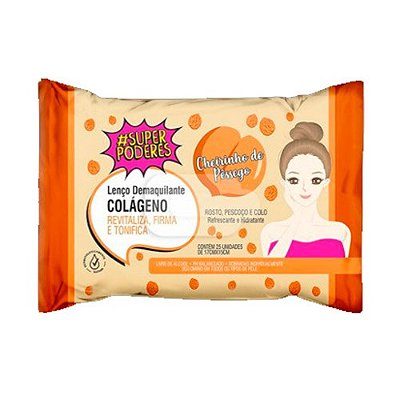 Lenço Demaquilante Colágeno Cheirinho de Pêssego Super Poderes LDSP01
