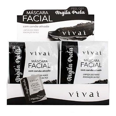 Máscara Facial Argila Preta com Carvão Ativado Vivai 5049 – Box c/ 48 unid