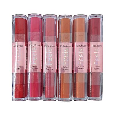 Batom Duo Lips Feels Ruby Rose HB-8225 Group 03 – Kit c/ 06 unid