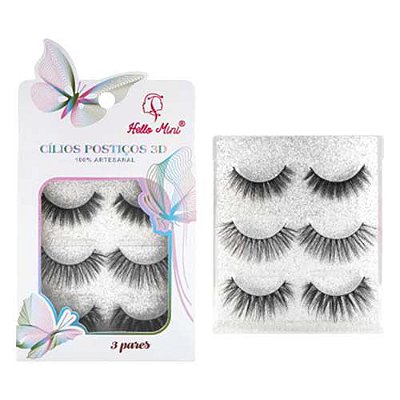 Cílios Postiços 3D com 03 pares Hello Mini CL317-2